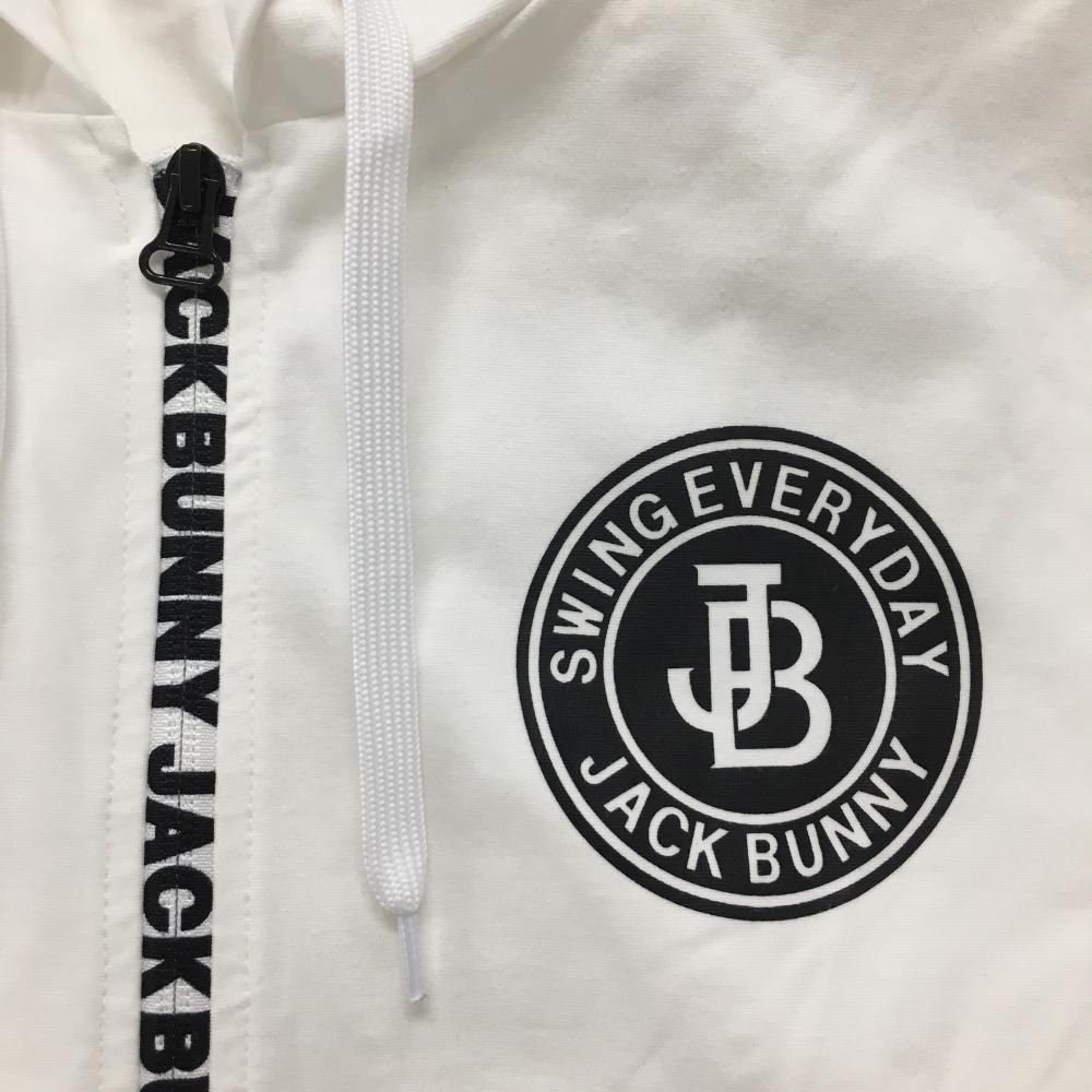 ジャックバニー ジップパーカー 白×黒 ジップ部分ロゴ ダブルジップ コットン混 メンズ 5 L ゴルフウェア Jack Bunny 最新ゴルフ用品 ジャケット 