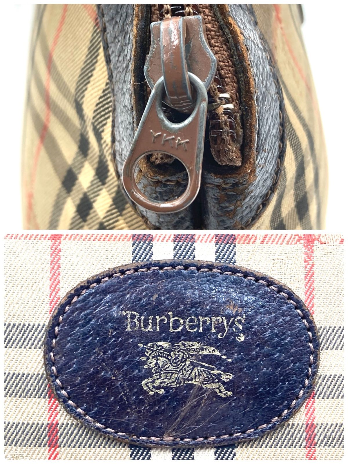 【美品】バーバリー クラッチバッグ ポーチ ノバチェック シャドーホース レザー Burberrys バーバリー ノバチェック×シャドーホース クラッチ