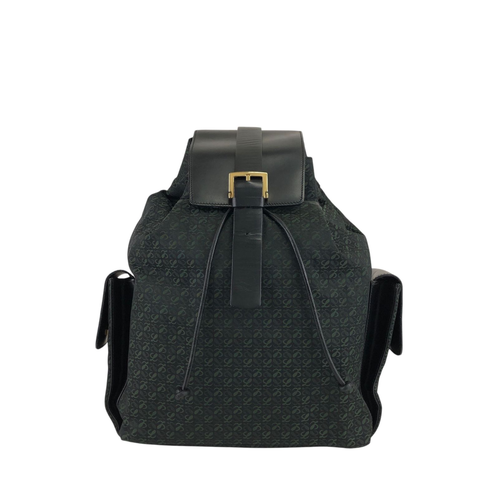 LOEWE ロエベ 総柄 バックパック グリーン ブラック ジャガード レザー 