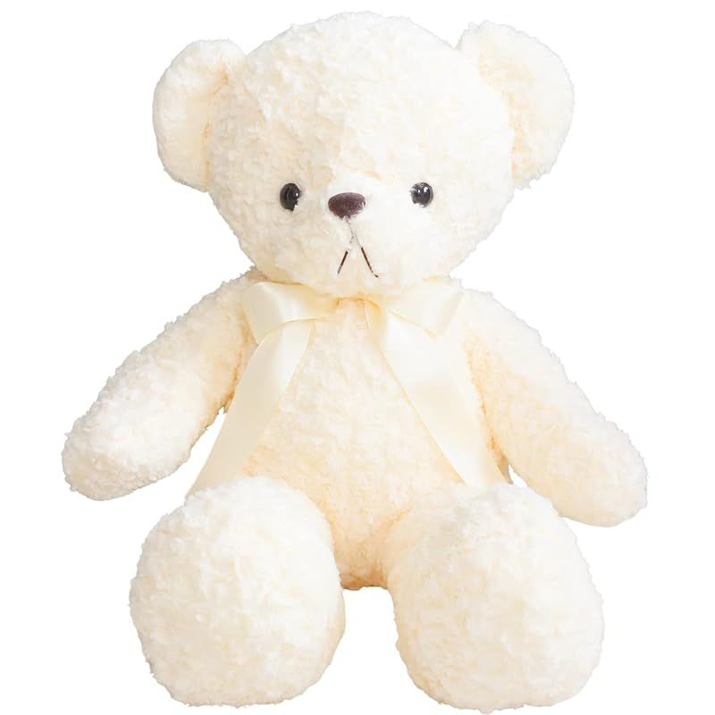 【新品】 Shinki くま ふわふわ やわらか 大きい ぬいぐるみ リボン テディベア (大, アイボリー) 1
