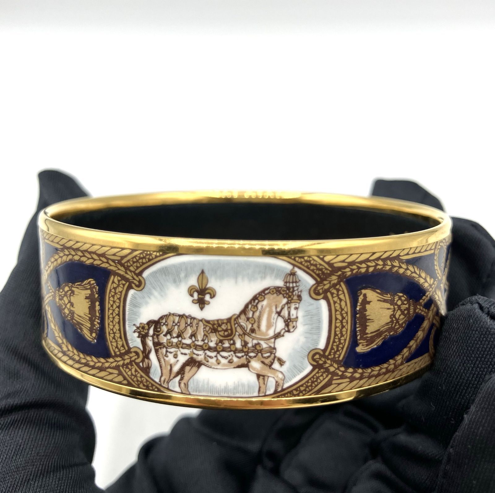 鑑定済み】正規品 エルメス HERMES エマイユ GM バングル 馬 ホース