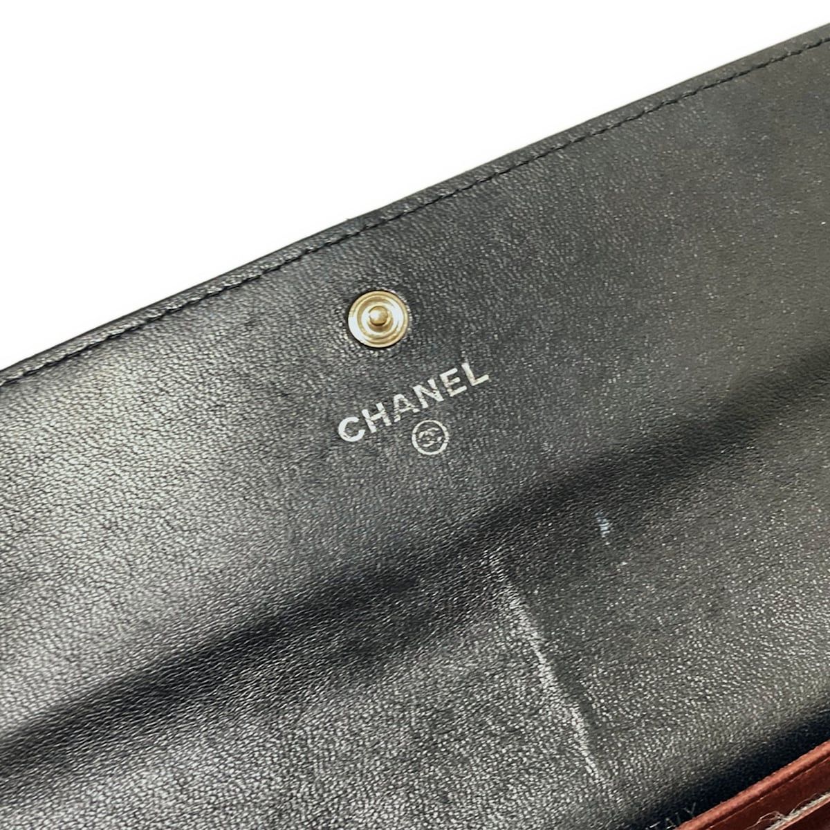 【529】シャネル マトラッセ カンボンライン ラムスキン 二つ折り 長財布 黒 CHANEL(シャネル) 長財布 マトラッセ 黒 シルバー金具