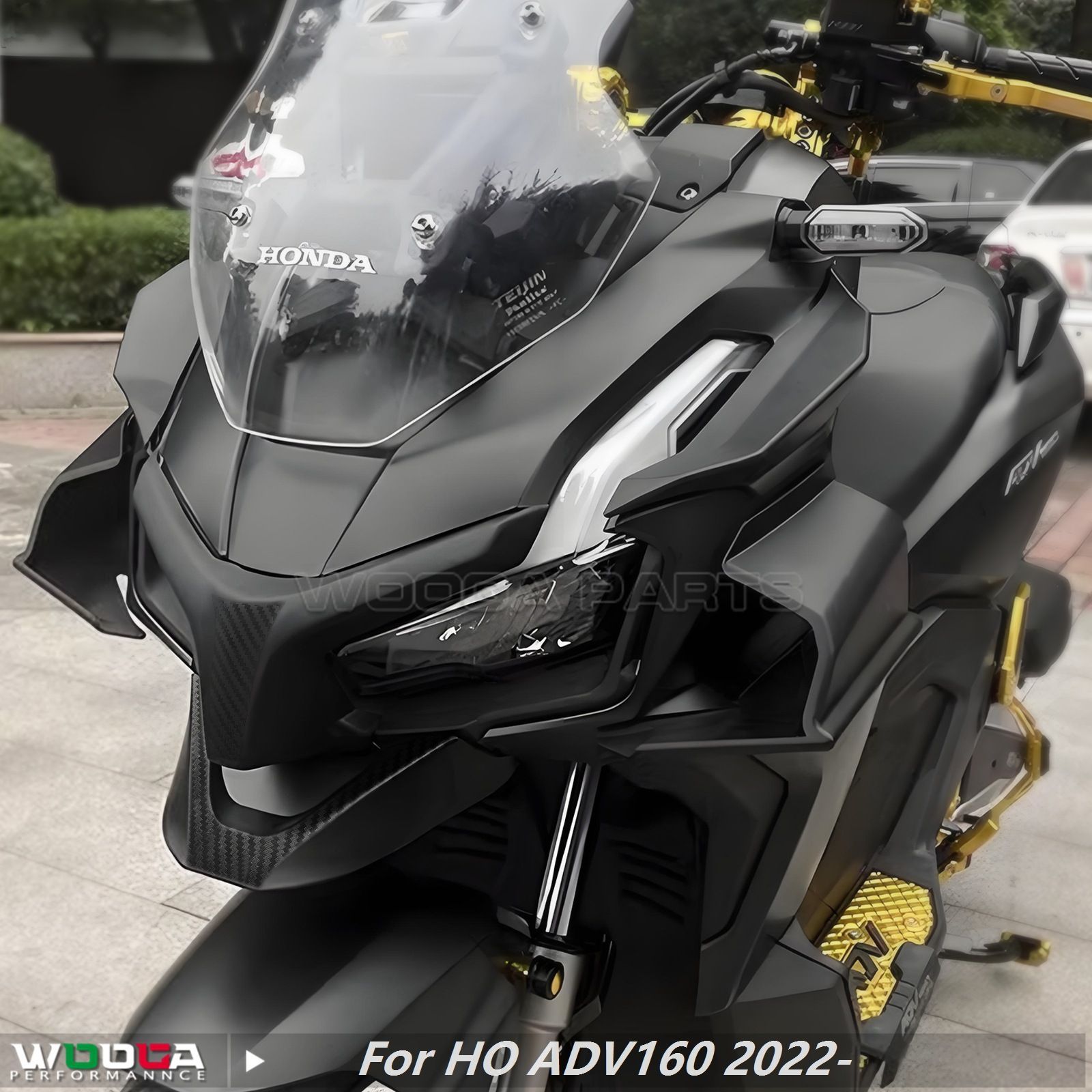 送料無料 ホンダ ADV160 フロントノーズカバー 鳥嘴エクステンション フロントライトカウル ディフレクター ABS製 マットブラック|カーボン調