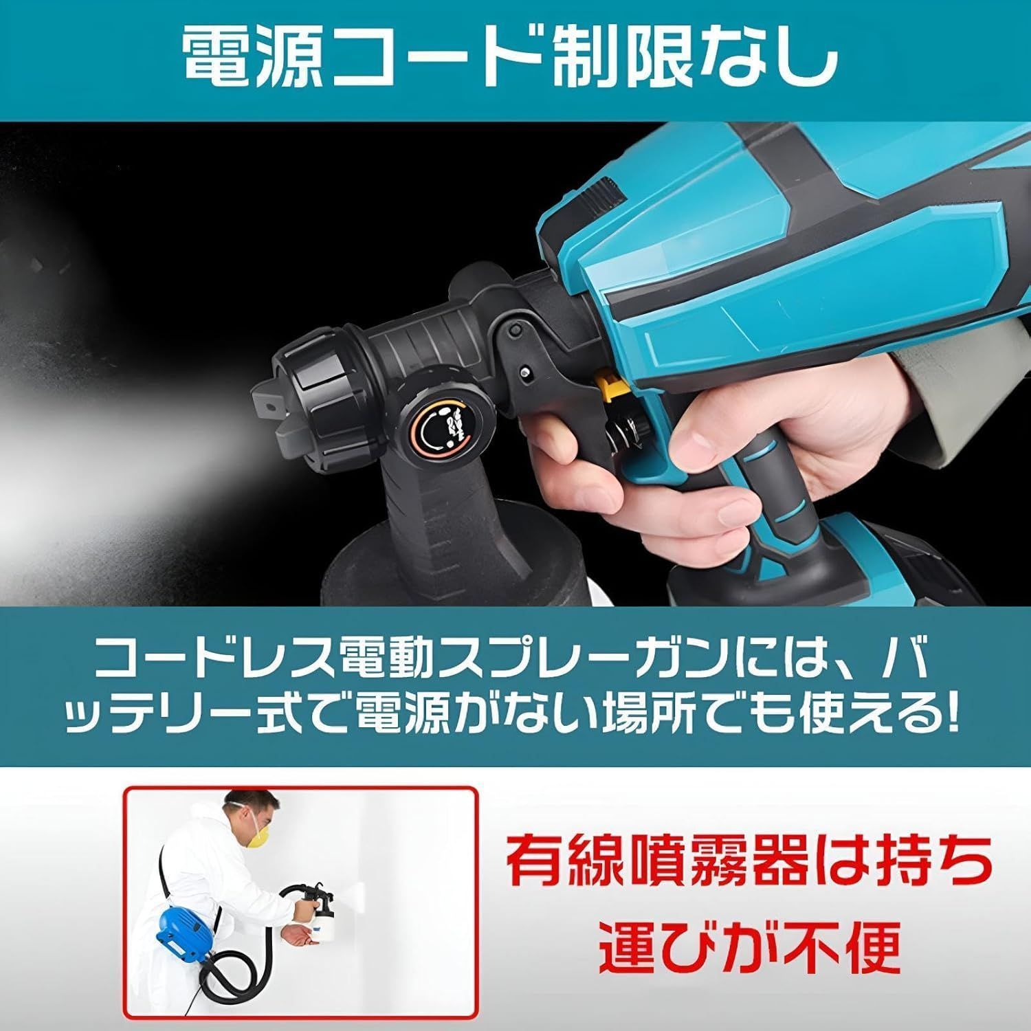 電動 コードレススプレーガン 【2024新型】 電動式スプレーガン 充電式 3つの噴霧方法 ノズル5幅調整可能 電気スプレーガン 家庭用 小型  電動塗装機 1000ml大容量DIY/木材/プラスチック/金属/凹凸面/水性・油性の塗料 - メルカリ