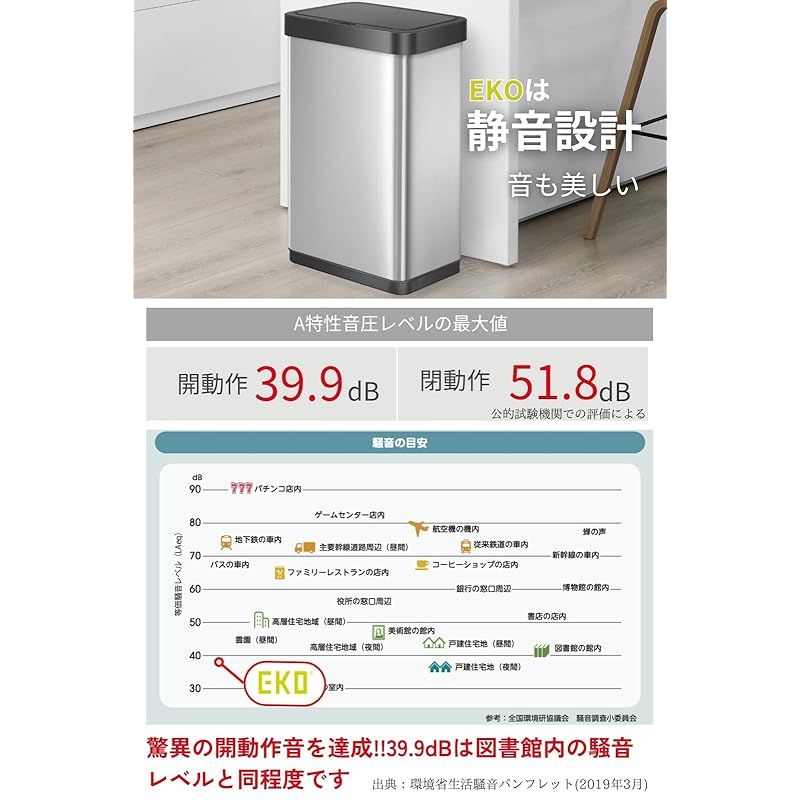【バーゲンSALE】 EKO ゴミ箱 ホライゾンライトセンサービン シルバー 50L ゴミ袋 45-50L対応 フタ付き EK9226MT-50L