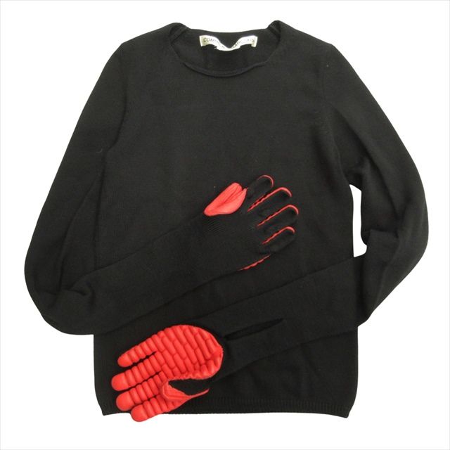 17aw コムデギャルソン COMME des GARCONS グローブ ドッキング ニット セーター クルーネック ウール 手袋 アーカイブ XS 黒 ブラック レディース