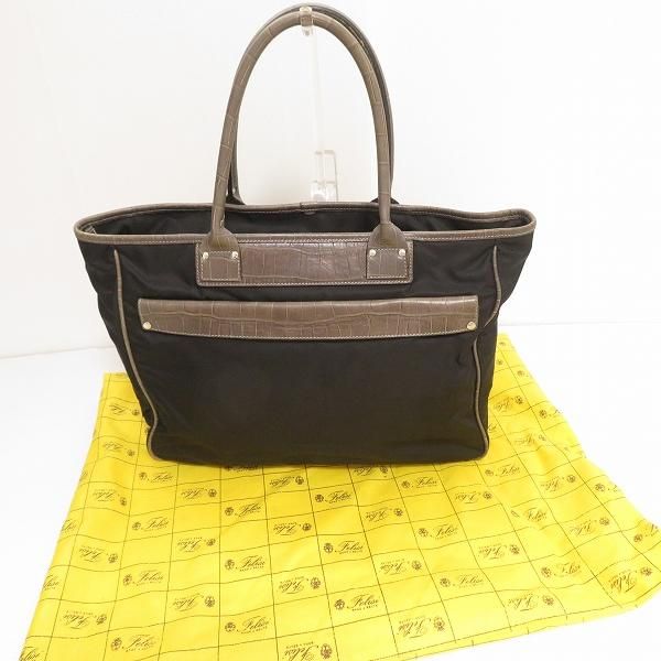 #anb フェリージ Felisi ショルダーバッグ トートバッグ 黒 カーキ系 ナイロン クロコダイル イタリア製 袋付き ユニセックス [853374]