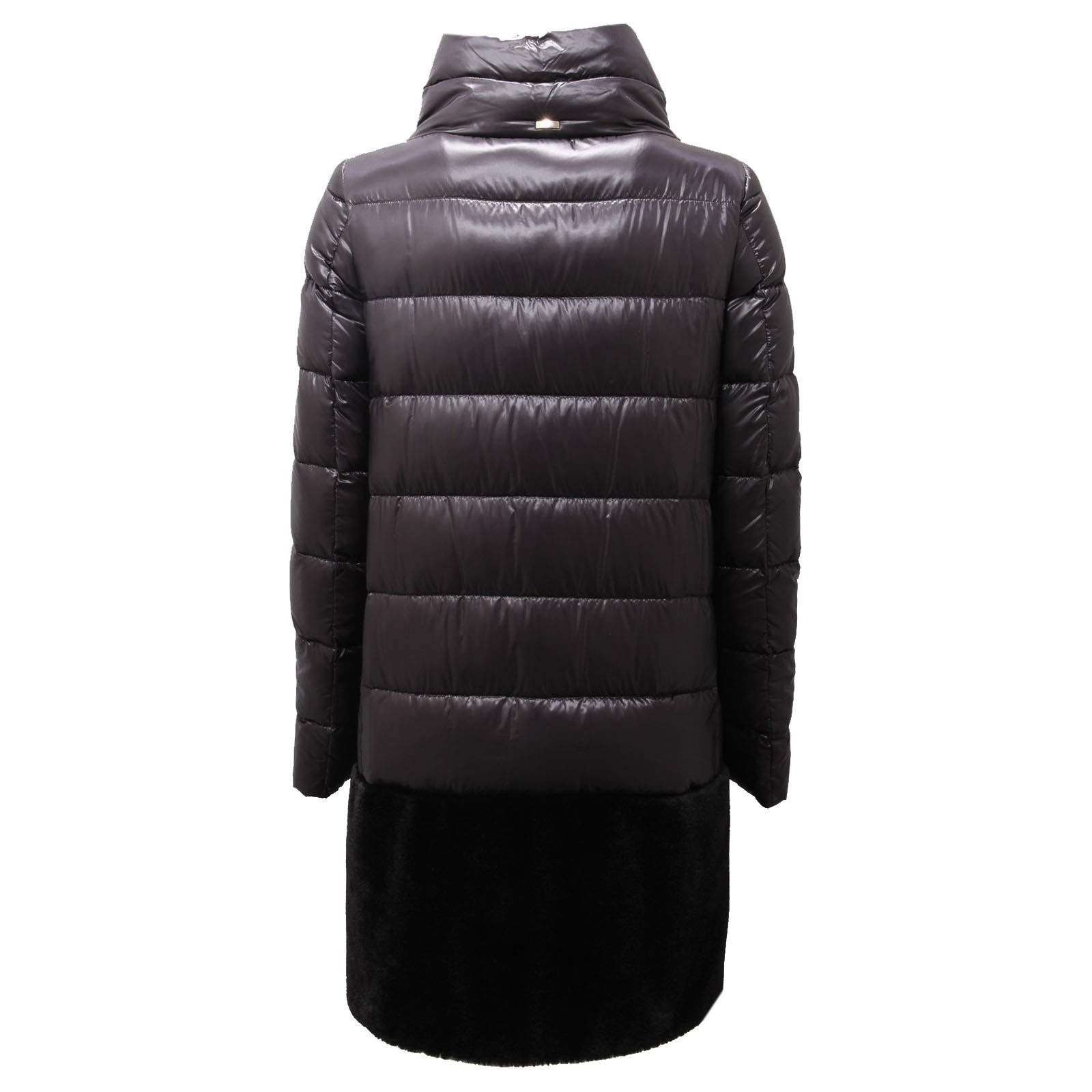 ヘルノ 軽量ナイロン エコファーハイブリッドダウンコート ハイブリッドシリーズ レディース ブラック EU 38 日本サイズ5 号相当