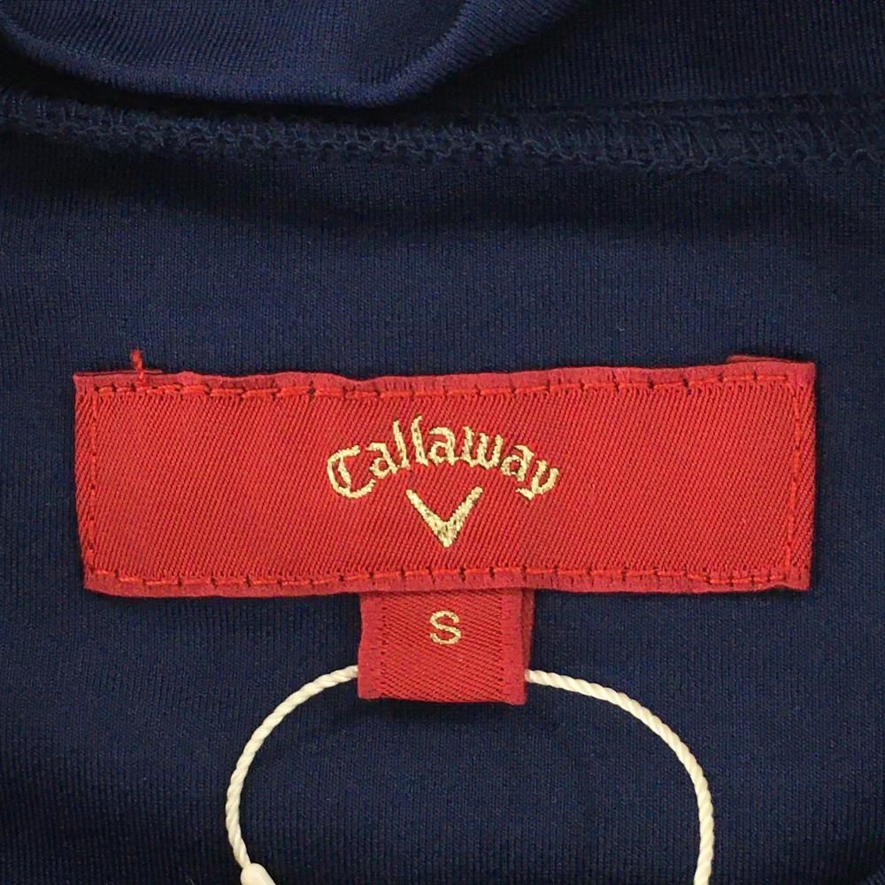 【新品】キャロウェイ レッドレーベル 半袖ハイネックシャツ ネイビー×グレー リーフ柄プリント レディース S ゴルフウェア Callaway