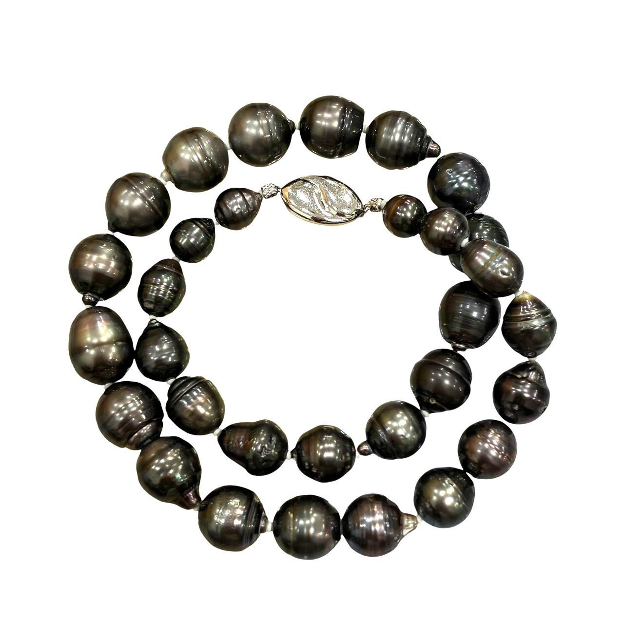 テリ良 SV 天然 ブラックパール バロック ネックレス 8.3mm ～ 12.8mm 43.5cm 南洋 真珠 ♯1073012577