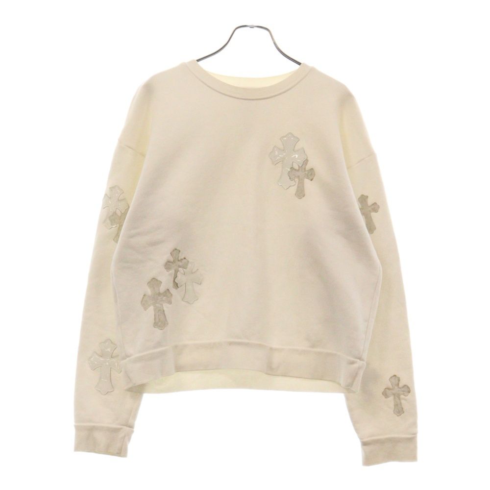 Chrome Hearts - CHROME HEARTS クロムハーツ Cemetery Cross Patch Crewneck セメタリー クロスパッチ付き クルーネック スウェットトレーナー ホワイト CHROME HEARTS (クロムハーツ) Cemetery Cross Patch Crewneck