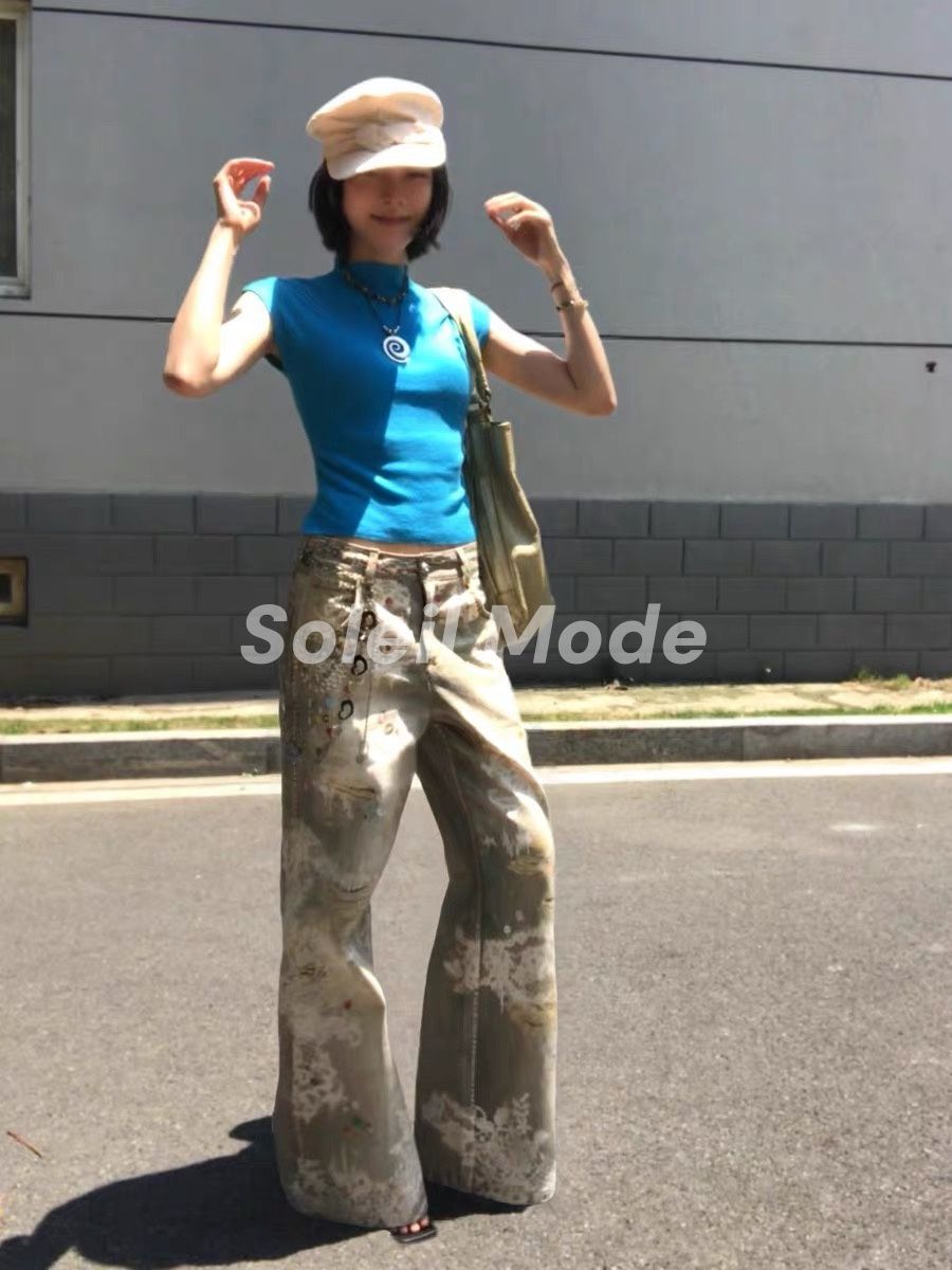国内で当店のみ DND4DES ジーンズ ルーズ DND4DES Faychui ルーズデニムパンツ プリント y2k - メルカリ