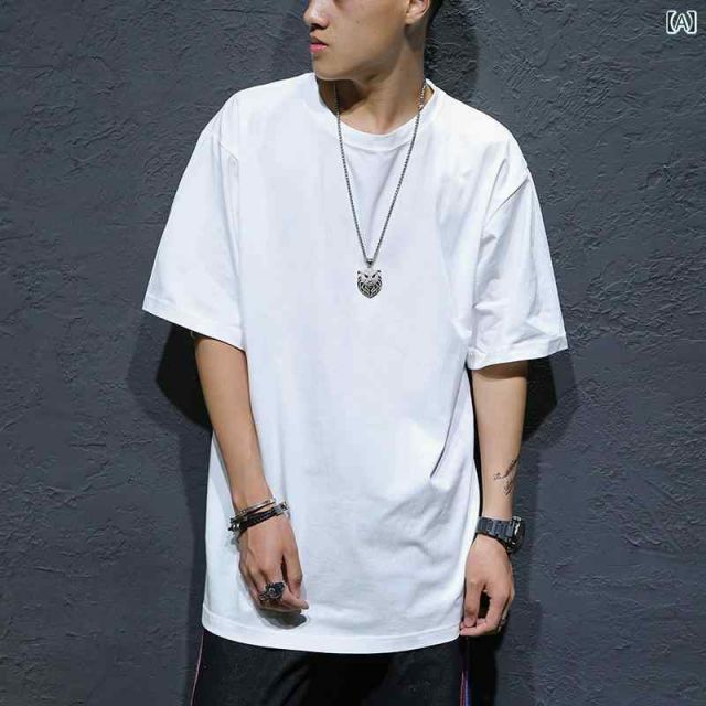 [XL 18 210 ポ] メンズ ファッション 服 男性用 オシャレ シンプル 大人 かっこいい 大きいサイズ ストリート 紳士服 300 夏 半袖 綿 黒 白 カジュアル ラウンドネック T シャツ