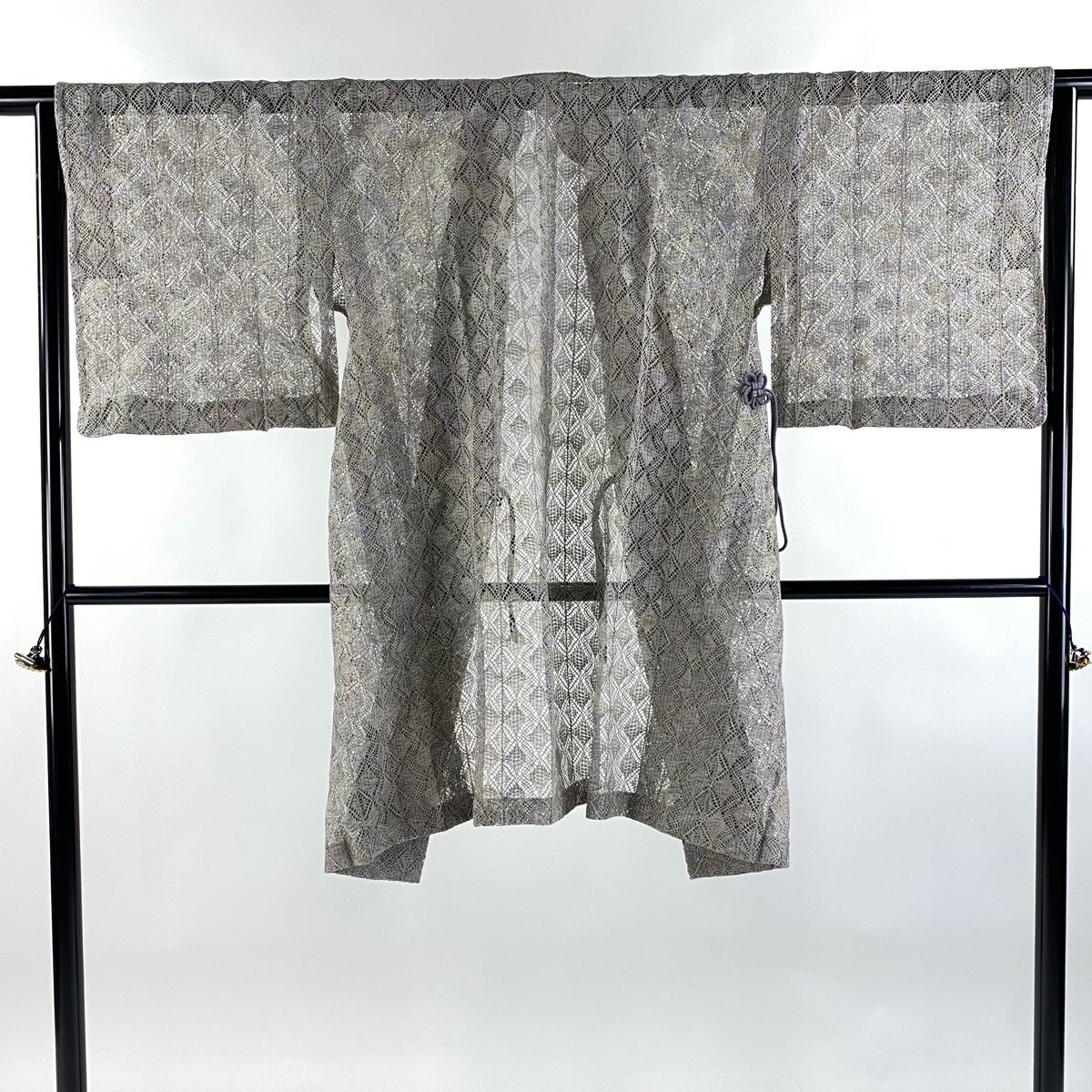 道中着 身丈101cm 裄丈65cm M 和装コート 幾何学模様 灰紫 正絹