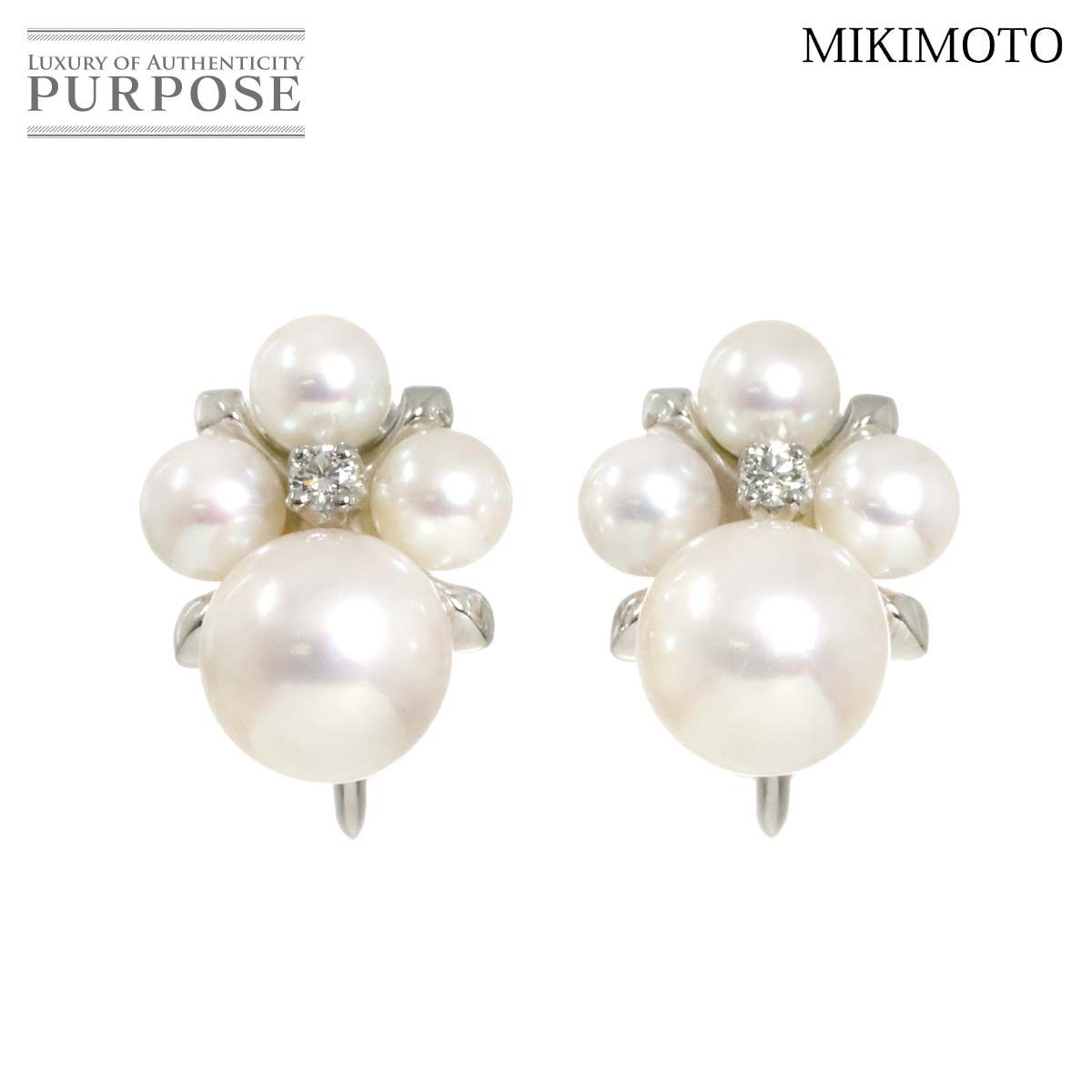 ミキモト MIKIMOTO 7.0-4.0mm ダイヤ イヤリング K18 WG ホワイトゴールド 750 パール Akoya Pearl Earrings 90289391