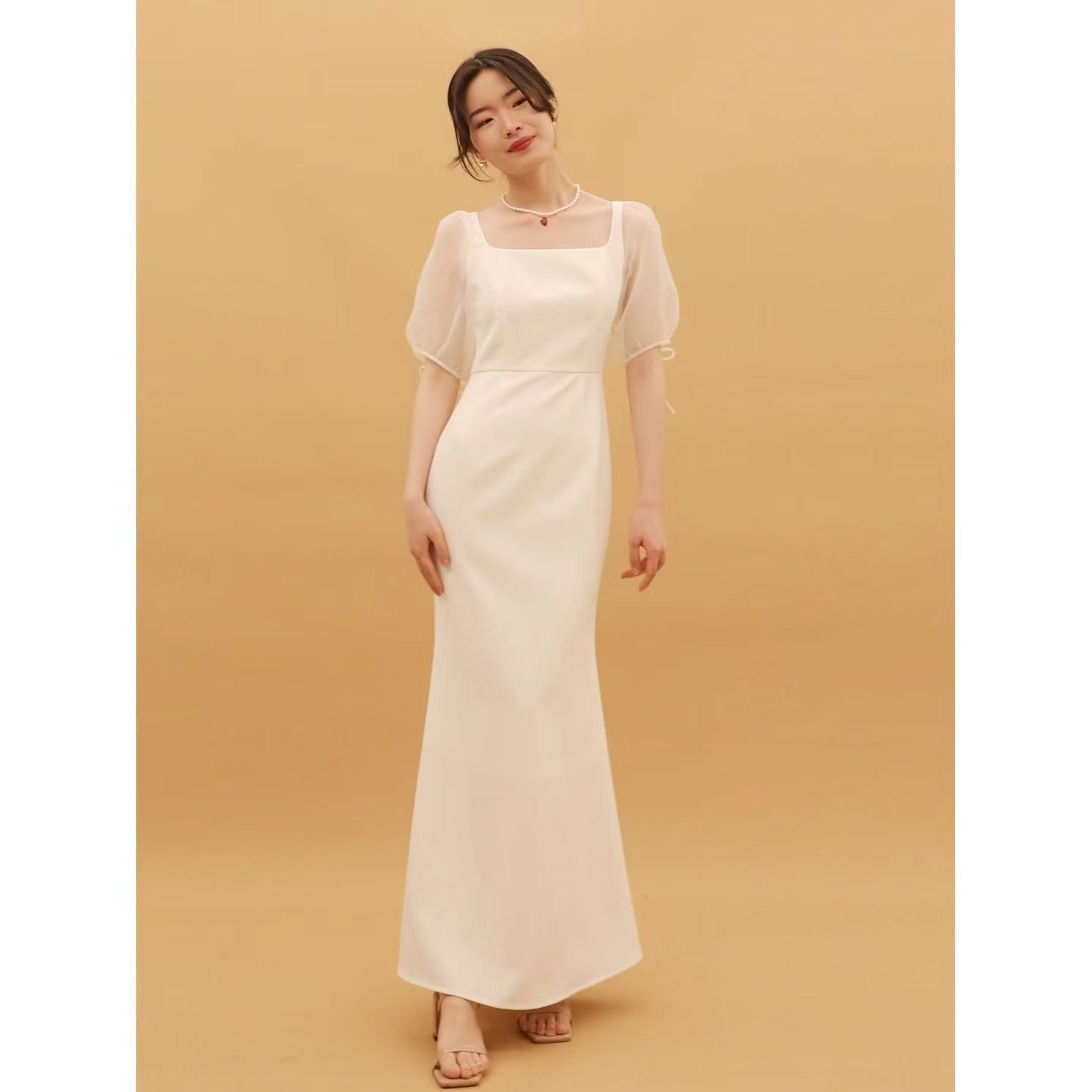 ウェディングドレス ウエディングドレス 結婚式 袖あり 半袖 白 二次会 花嫁 ワンピース 二次会 披露宴 前撮り 後撮り