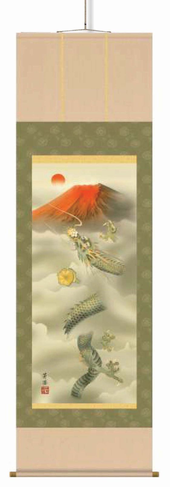 石田芳園 掛軸 赤富士龍神図」 石田芳園掛軸(尺幅)「赤富士龍神図」 化粧箱(紙)収納 - メルカリ