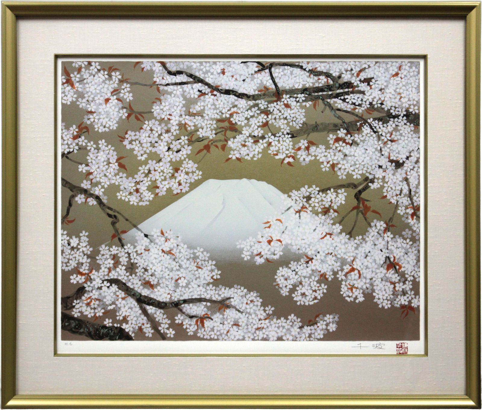 中島千波 「桜花霞富士」 リトグラフ 版画 絵画 中島千波 桜花霞富士 | 絵画など美術品の販売と買取 | 東京