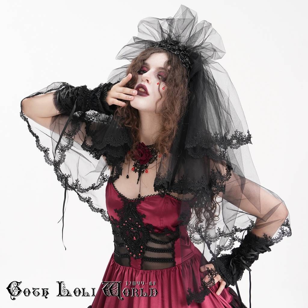 ヘッドアクセサリー ブラック ベール ゴシック ハロウィーン 衣装 ロリィタ コスプレヘッドドレス,ゴシックブラックレース,ロリータヘッドバンド