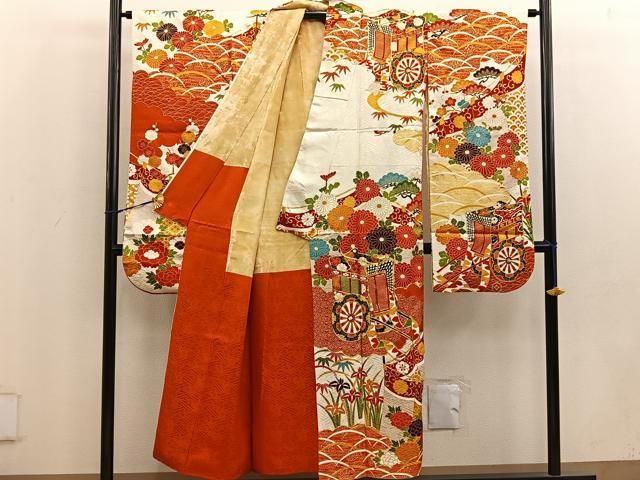 平和屋着物□豪華振袖 駒刺繍 御所車花文 金彩 正絹 逸品