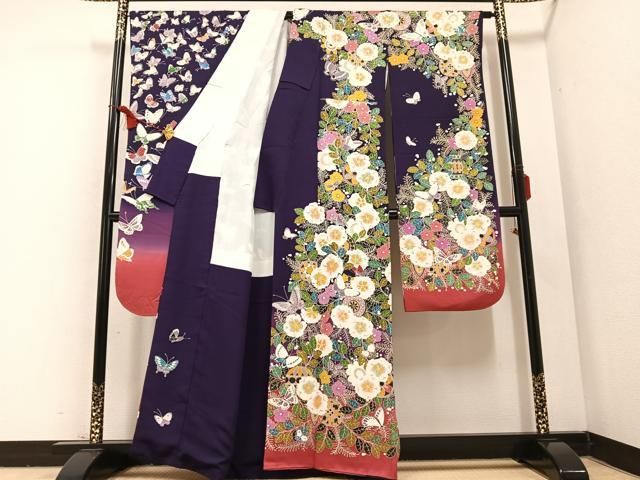 平和屋着物 豪華振袖 花蝶文 暈し染め 正絹 AABB7238ph