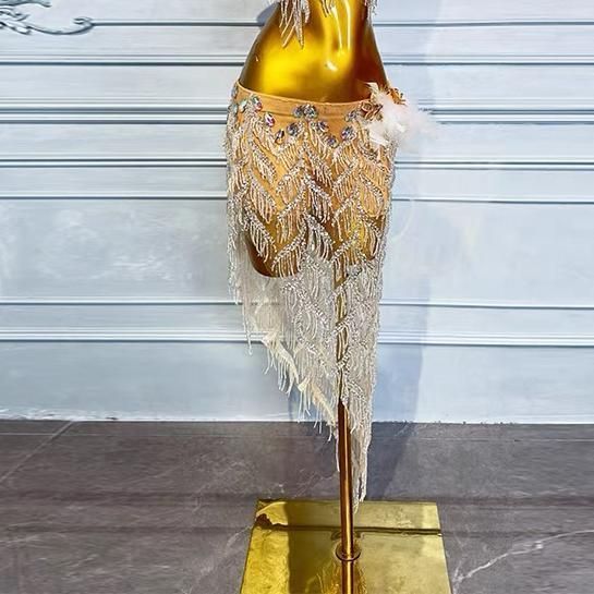 中古 ♥ ベリーダンス オリエンタル衣装 トップス スカート オーダーメイド ステージ衣装 上下セット オリエンタルベリーダンス服 ベージュ