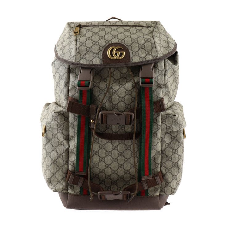 GUCCI グッチ スケートボード バックパック リュック・デイパック 690999 GGスプリームキャンバス レザー ベージュ ブラウン  ゴールド金具 GGマーモント ウェブ ストライプ 【本物保証】 - メルカリ