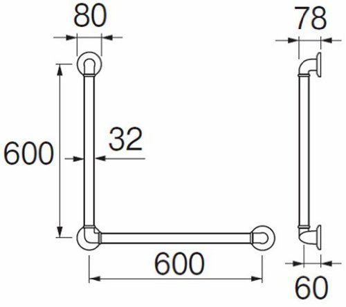 SANEI 手すり L型ニギリバー トイレ バス等 ビス プラグ付き 白 W 5792 L-600 X 600
