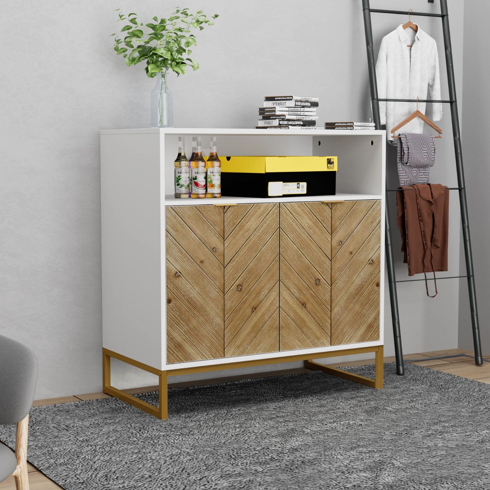【人気商品】ホワイト 自然木 洋服収納 金属脚 衣類収納 キッチン 本棚 下駄箱 リビング 収納スペース ベッドルーム 食器棚 ヘリンボーン 廊下 引き出し付き 扉付き 玄関 ラック 転倒防止装