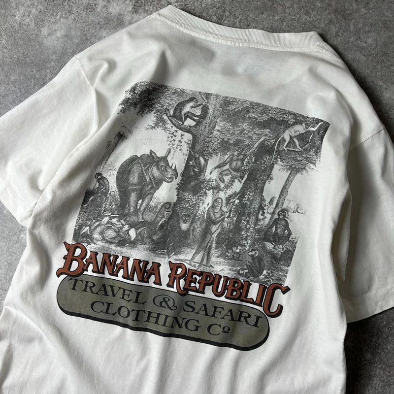 80s BANANA REPUBLIC TRAVEL&SAFARI アニマル プリント 半袖 Tシャツ ...