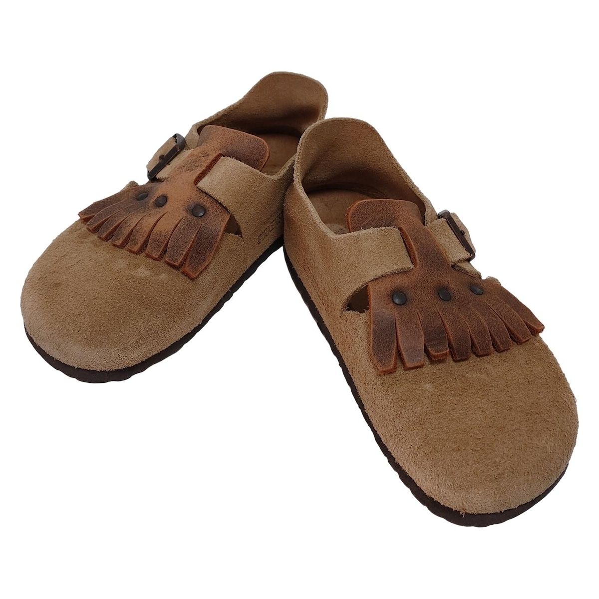 BIRKEN STOCK ビルケンシュトック シューズ 37 レディース - ベージュ×ダークブラウン フリンジ レザー