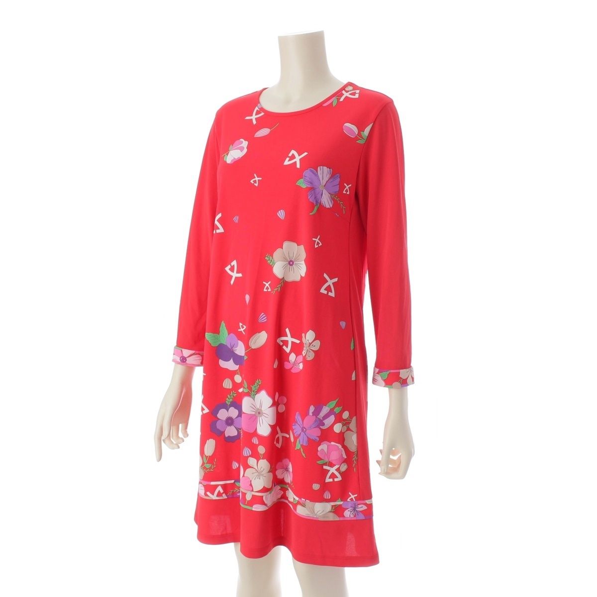 レオナールスポーツ フラワー 花柄 総柄 ロゴ ワンピース ドレス 0589027 レッド 38