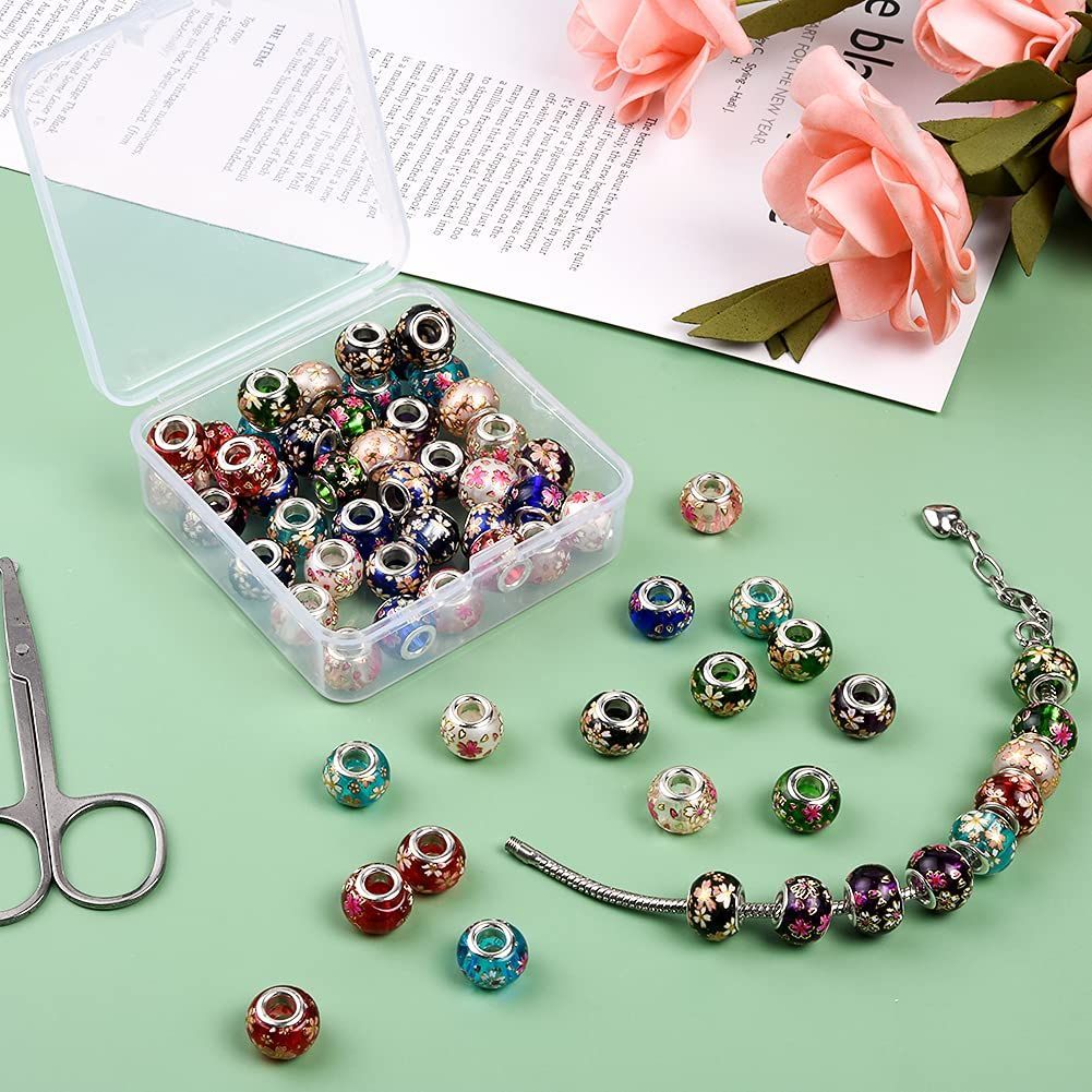 15 x Pcs 11 50 mm Murano大穴銀黄銅芯ガラスビーズヨーロッ