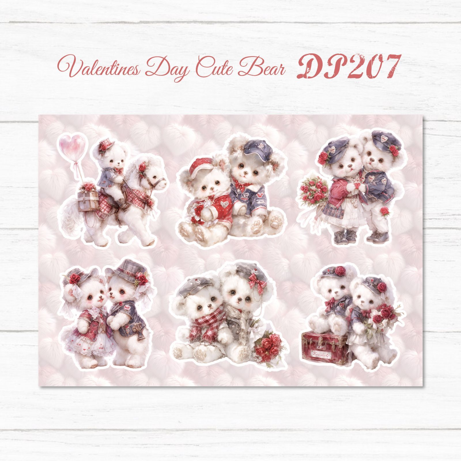 DP207】デザインペーパー バレンタイン ベア コラージュシート - メルカリ