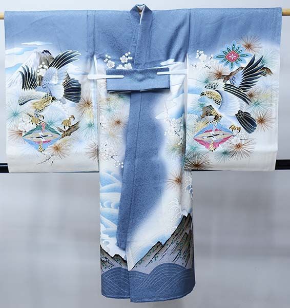 お宮参り 産着 のしめ 男児 正絹 綸子地 金刺繍 グレー地 兜 NO39745 お宮参り 産着 のしめ 男児 男の子 正絹 綸子地 豪華絢爛 金刺繍