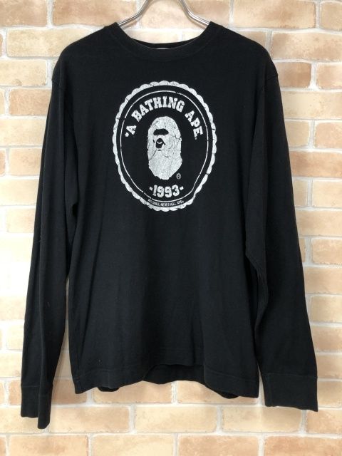 【中古】 A BATHING APE アベイシングエイプ ロングTシャツ ロゴTシャツ ブラック M 111395886