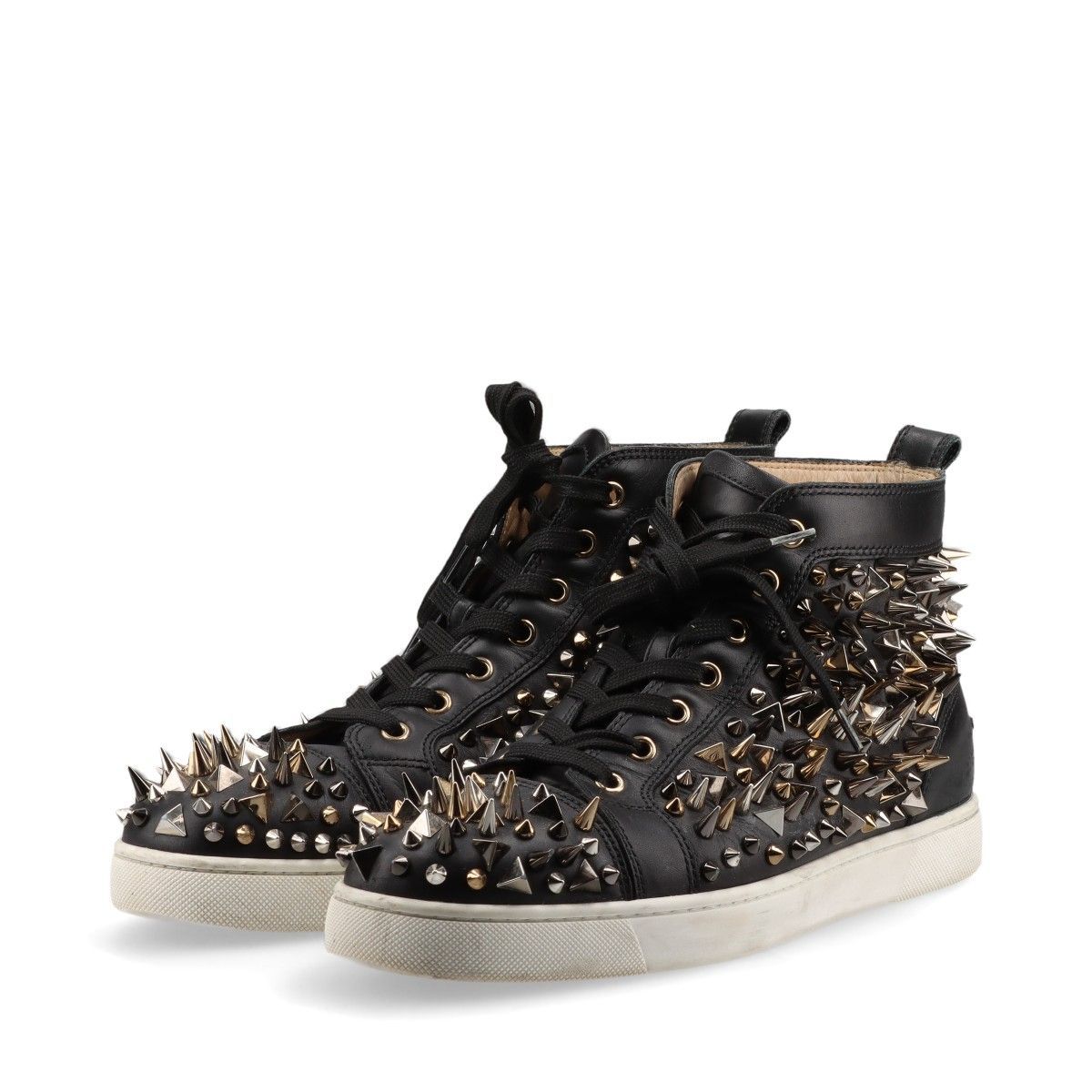 Christian Louboutin クリスチャンルブタン LOUIS PIK PIK FLAT CALF スパイクスタッズ レザー ハイカットスニーカー メンズ 41 1|2 ブラック イタリア製