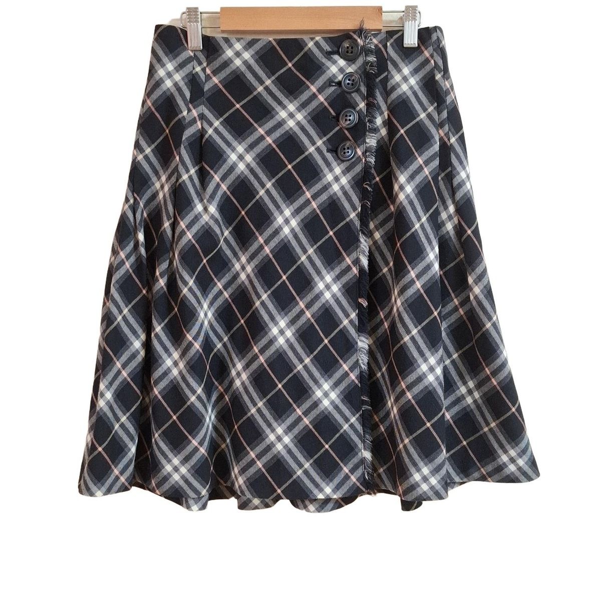 Burberry Blue Label バーバリーブルーレーベル 巻きスカート サイズ38 M レディース - 黒×ベージュ×マルチ ひざ丈|チェック柄|フリンジ