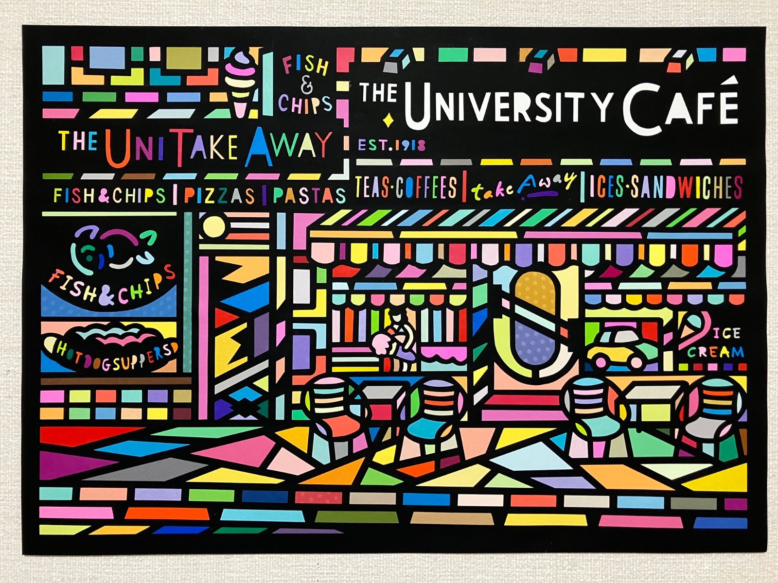A2サイズ 139-2 The University Cafe 2025 paper cutting with collage フレームなし