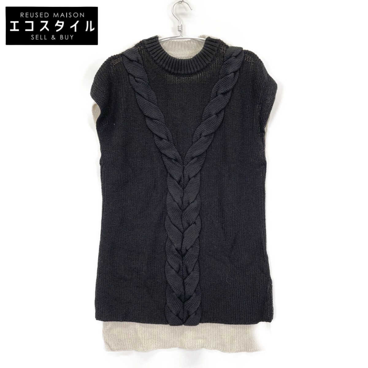ADORE アドーア 531-2170424 ﾍﾞｰｼﾞｭ×ﾌﾞﾗｯｸ 麻ｹｰﾌﾞﾙﾆｯﾄﾄｯﾌﾟ 38