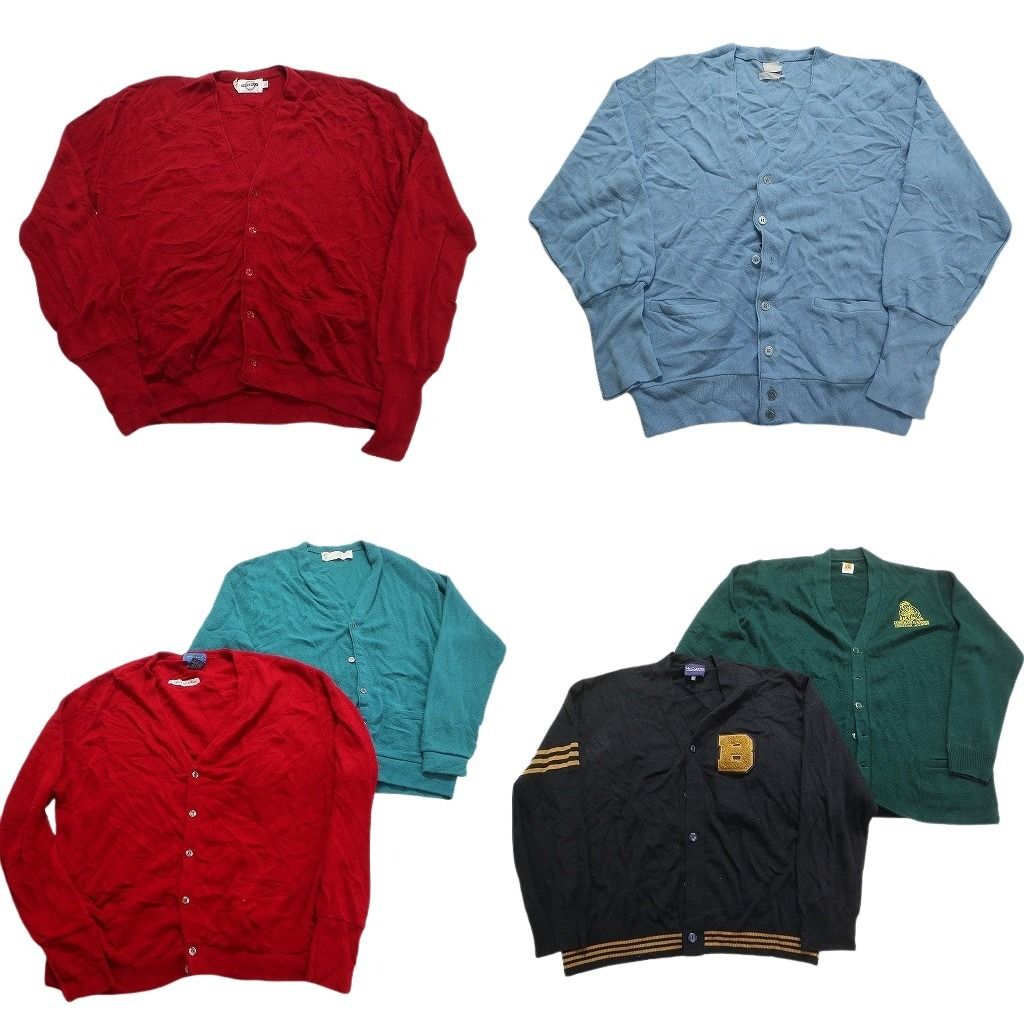 古着卸 まとめ売り カーディガン 100％アクリル ニット 6枚セット (メンズ XL /2XL ) ワッペン ワンポイント ライン系  中古 古着 MX6444