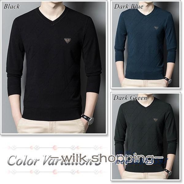 セーター メンズ ニット Vネック カットソー 春 長袖 トレーナー T