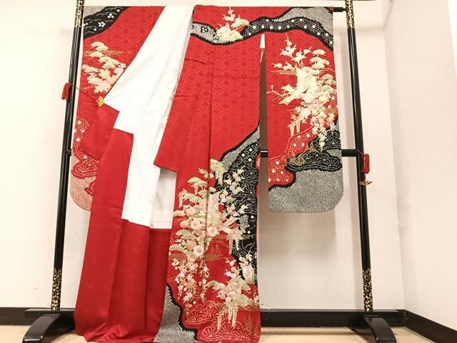 平和屋着物○豪華振袖 絞り 飛鶴文 黒地 金銀彩 正絹 逸品 DAAM3559ic