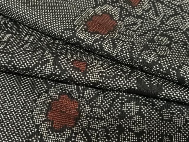 平和屋着物●本場大島紬 一元7マルキ 草花文 正絹 AABB6327zg