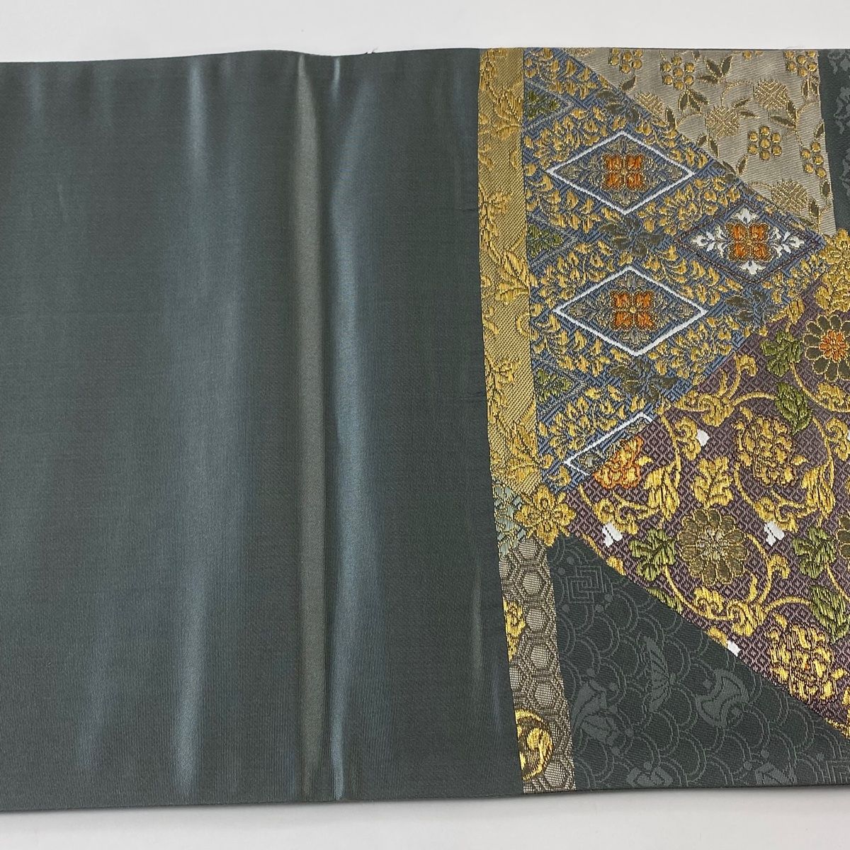 大人気！まとめ一覧 金糸 花唐草 蜀江華文 秀品 美品 袋帯 刺繍 正絹 六通 灰色 着物・浴衣