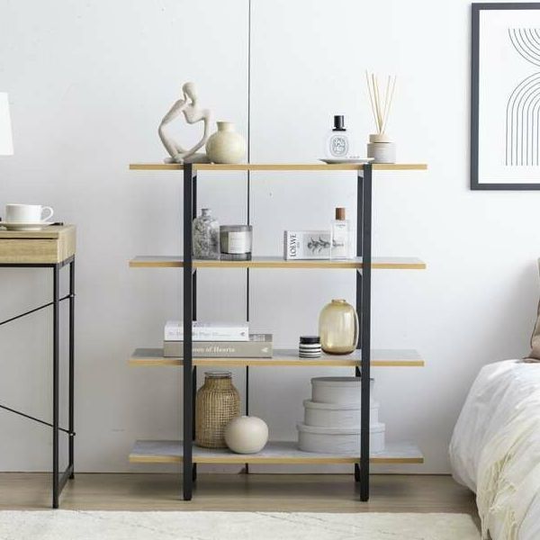 オープンラック 幅70cm 4段 木目 ストーン調 モダン 収納 棚 シェルフ