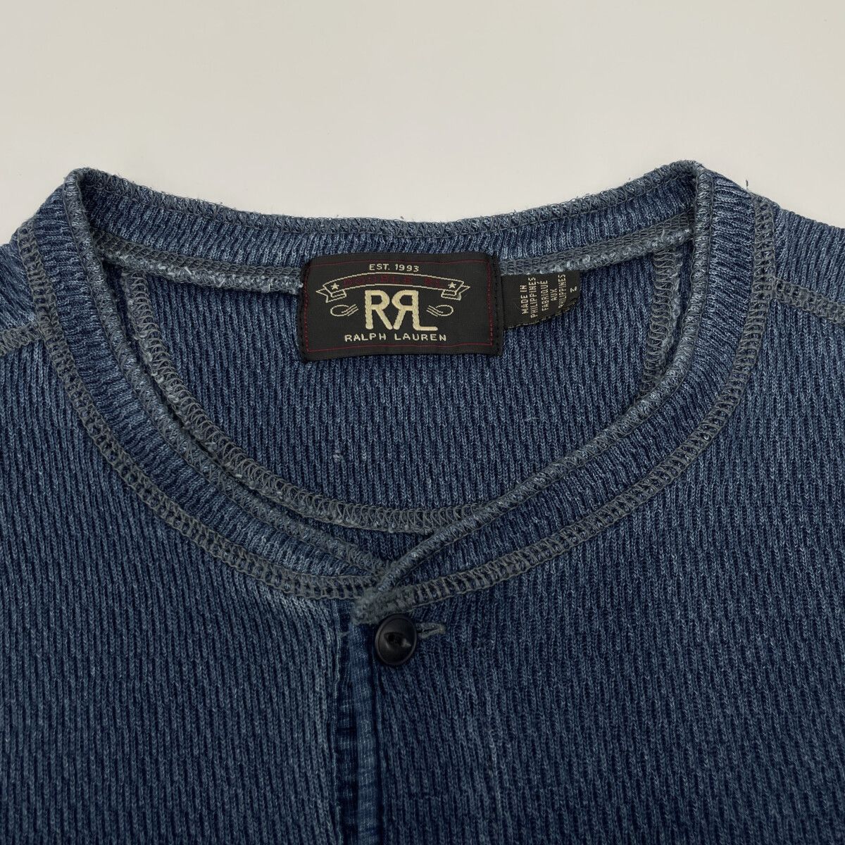 【たくさん入荷】 RRL ダブルアールエル ｲﾝﾃﾞｨｺﾞ ﾍﾝﾘｰﾈｯｸ 半袖 ｶｯﾄｿｰ M 今がお得！