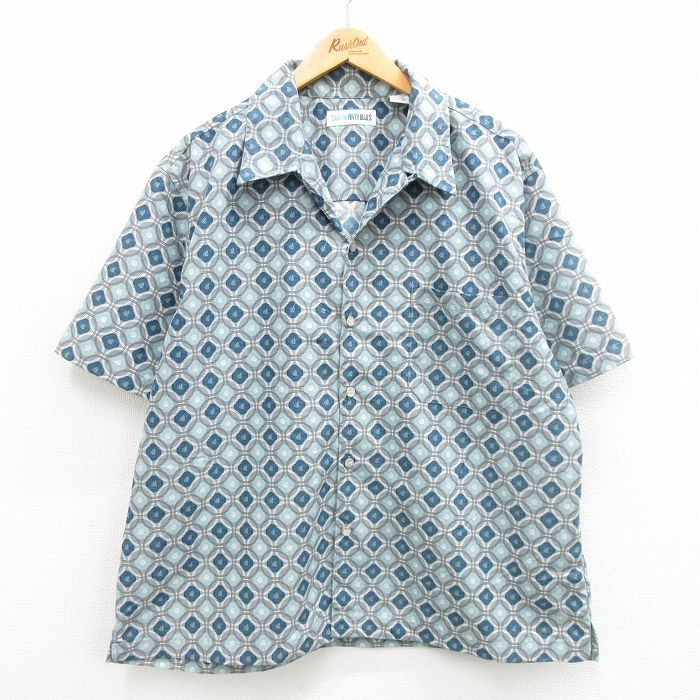 XL/古着 半袖 シャツ メンズ 総柄 開襟 オープンカラー 紺他 ネイビー 24aug03 中古 トップス