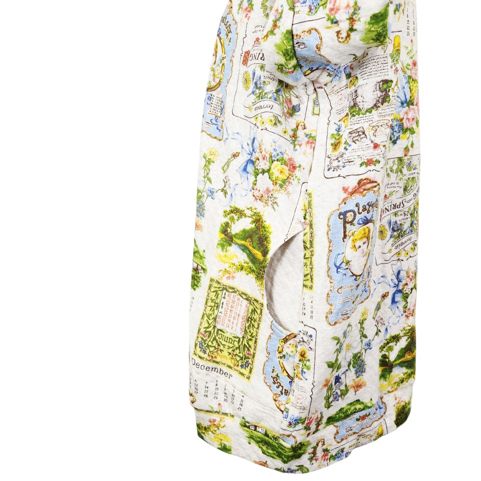 鴨居羊子パジャマ TUNIC 秋 冬物 長袖丸首全開パジャマ キャットキルト カレンダー アイボリー色 46500 DECORATOM_COM_BR