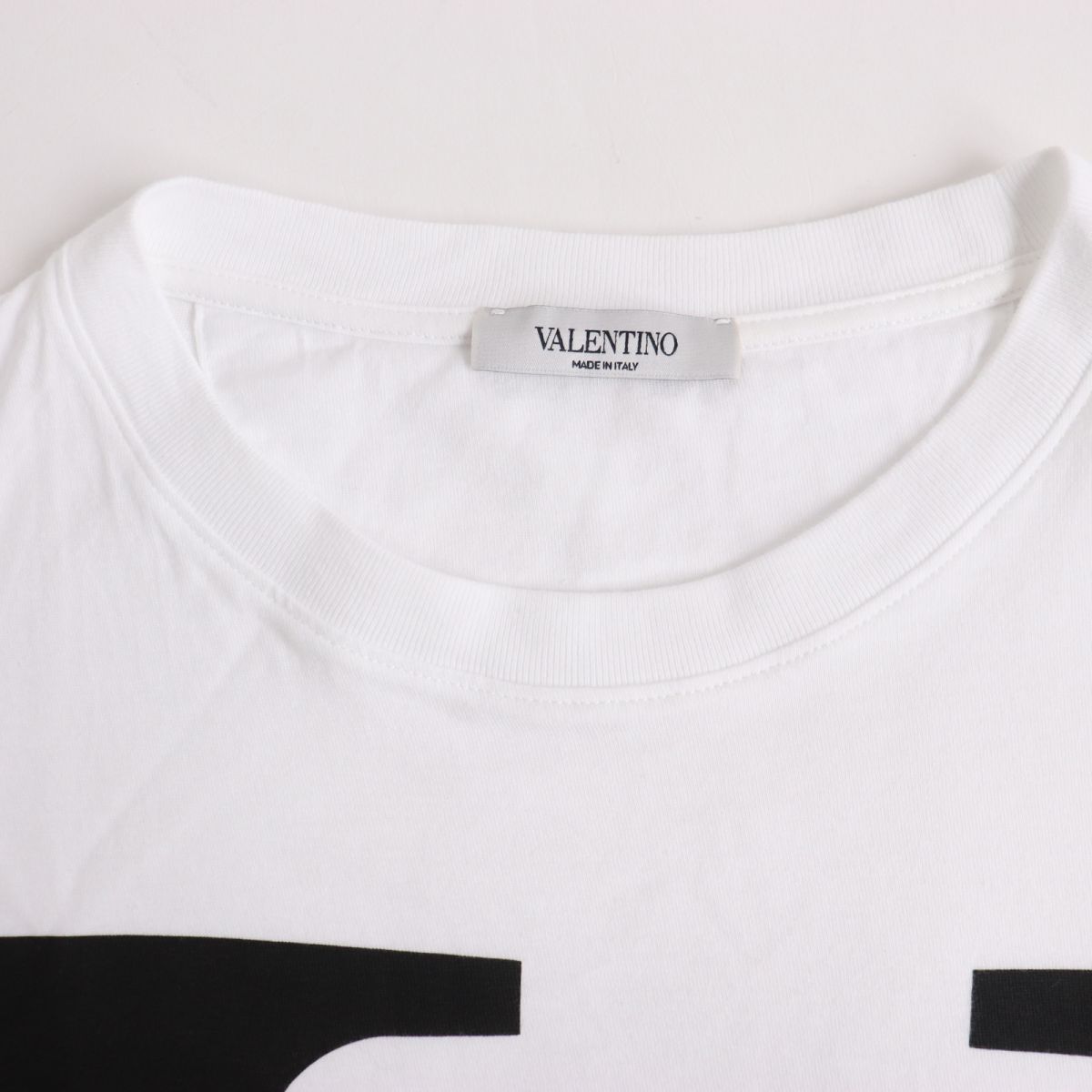 美品◆VALENTINO ヴァレンティノ コットン100％ Vロゴ クルーネック 半袖Tシャツ ホワイト L イタリア製 正規品 メンズ約63cm肩幅